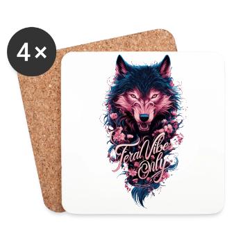Feral Vibes Only - Bold Wolf and Floral Art - Coasters (set of 4) - white - Front
