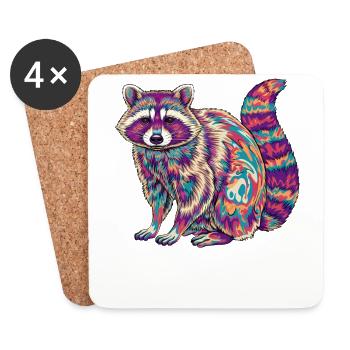 Psychedelischer Waschbär Regenbogenfarben Fraktalkunst - Untersetzer (4er-Set) - Weiß - Vorne