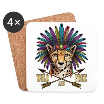 Wild and Free Cheetah Tribal Feathers Design - Coasters (set of 4) - white - Front
