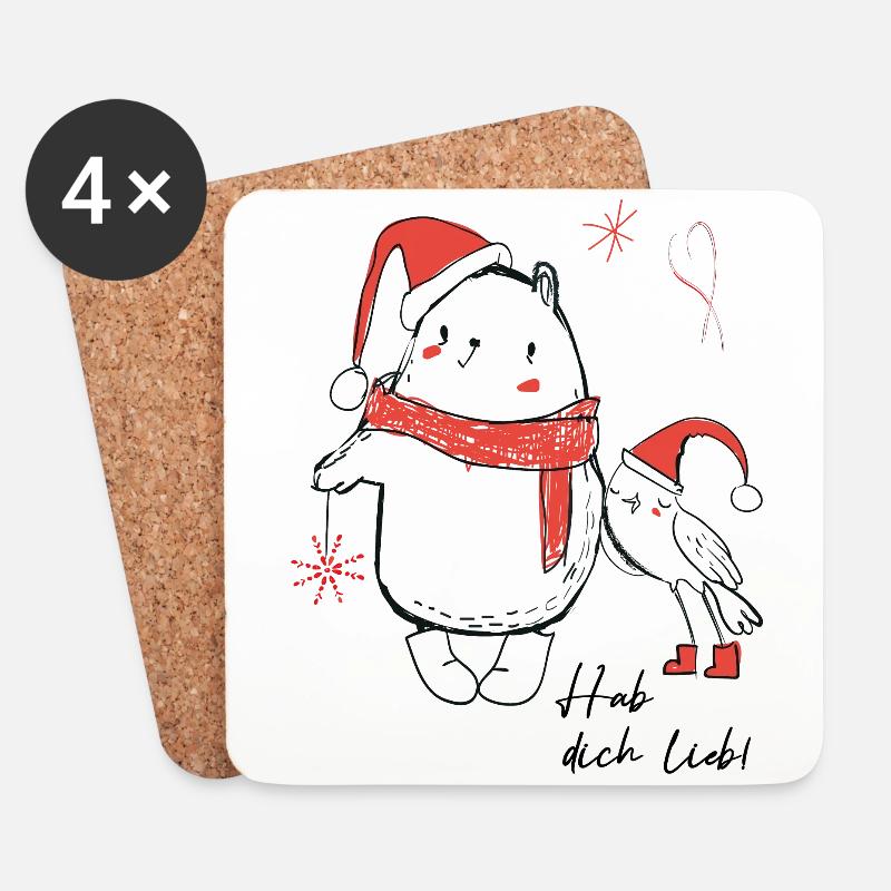 hab dich lieb, Weihnachten - Untersetzer (4er-Set) - Weiß