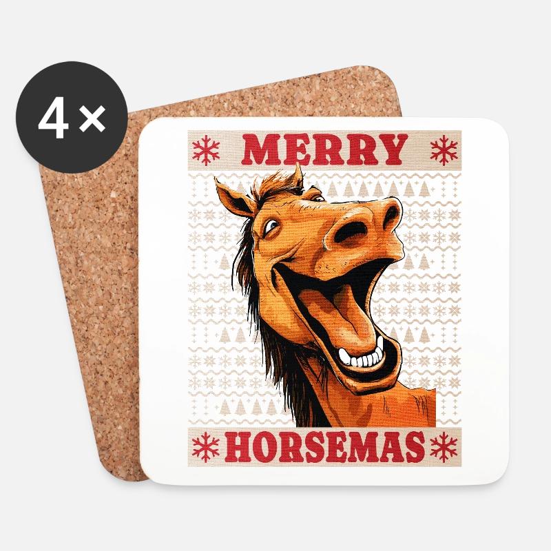 Pferd Weihnachten Lustig Witzig Xmas Weihnachtlich - Untersetzer (4er-Set) - Weiß