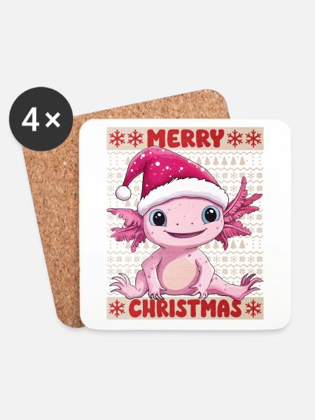 Axolotl Ugly Christmas Weihnachten Süß Niedlich - Untersetzer (4er-Set) - Weiß