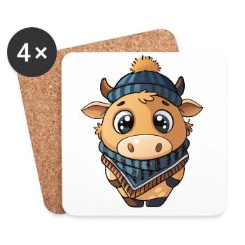 Cute cow with scarf and bobble hat. - Coasters (set of 4) - white - Front