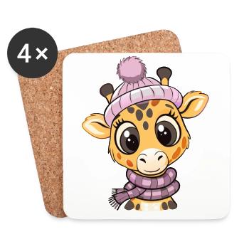 Jolie girafe avec écharpe et chapeau à pompon. - Dessous de verre (lot de 4) - blanc - Devant