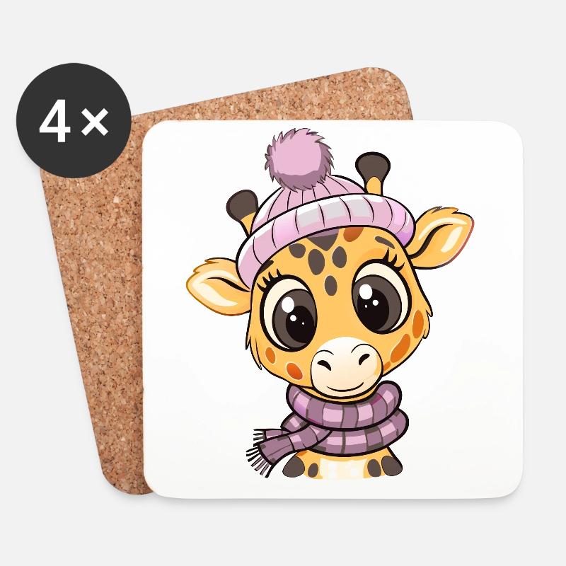 Niedliche Giraffe mit Schal und Pudelmütze. - Untersetzer (4er-Set) - Weiß
