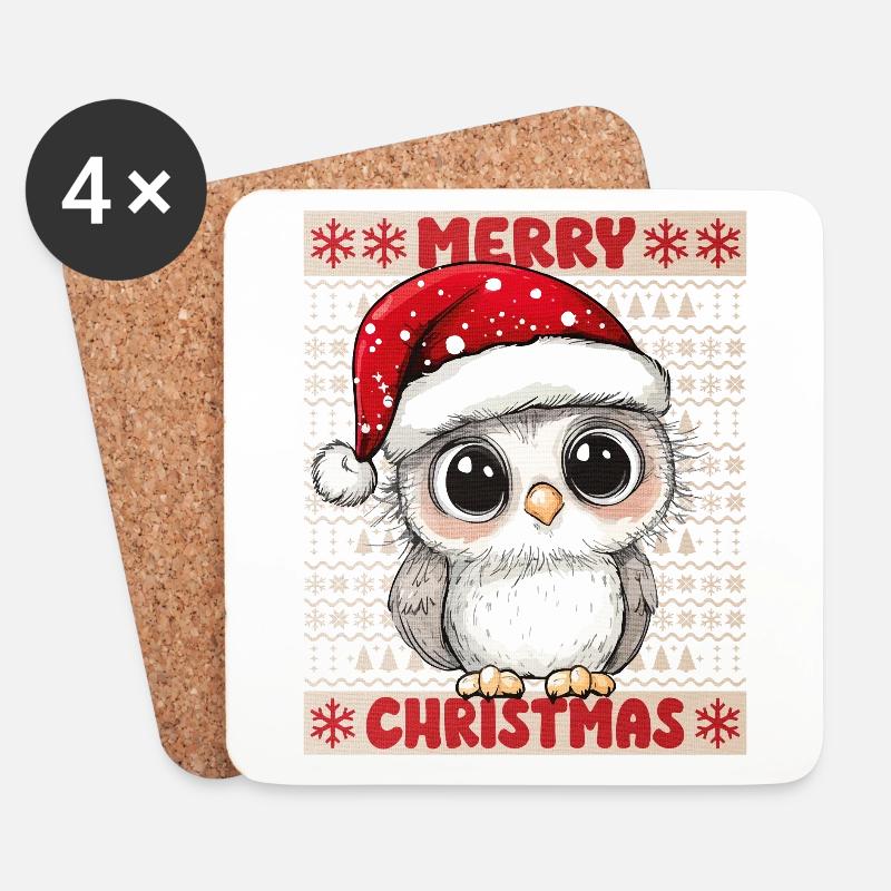 Eule Ugly Christmas Weihnachten Xmas Süß Niedlich - Untersetzer (4er-Set) - Weiß