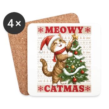 Cat Christmas Tree Christmas Xmas Cute Funny - Coasters (set of 4) - white - Front