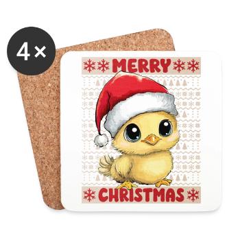 Poulet poussin moche Noël Noël mignon - Dessous de verre (lot de 4) - blanc - Devant