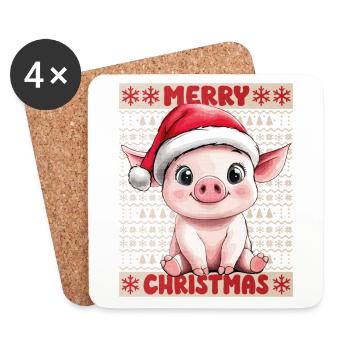 Pig Sow Christmas Cute Cute Christmassy - Coasters (set of 4) - white - Front
