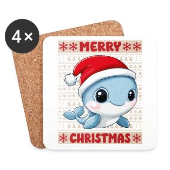 Wal Blauwal Ugly Christmas Weihnachten Xmas Süß - Untersetzer (4er-Set) - Weiß - Vorne