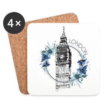 London Big Ben England Floral Line Art Art - Coasters (set of 4) - white - Front