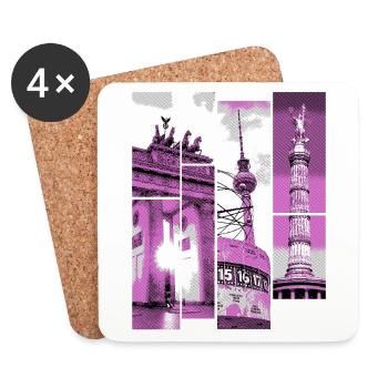 Berlin Skyline Stadt Deutschland Collage Vintage - Untersetzer (4er-Set) - Weiß - Vorne