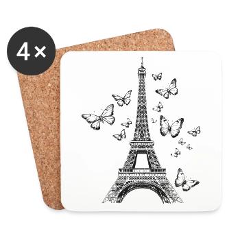 Paris Eiffelturm Frankreich Schmetterlinge Kunst - Untersetzer (4er-Set) - Weiß - Vorne