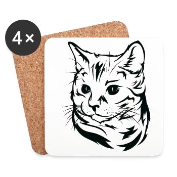 Katzenliebhaber - Elegantes Katzenporträt - Untersetzer (4er-Set) - Weiß - Vorne