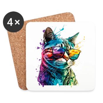 Cat Sunglasses Cool Splash Colorful Colorful - Coasters (set of 4) - white - Front