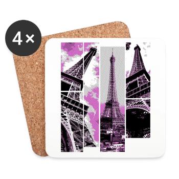 Paris Eiffel Tower Skyline France City Collage - Coasters (set of 4) - white - Front