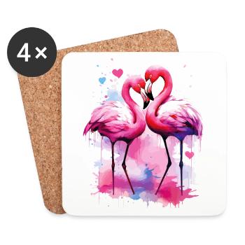 Flamingo Love Coeur Oiseau Exotique Été Rose - Dessous de verre (lot de 4) - blanc - Devant