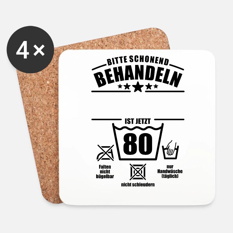 Schonend behandeln, 80. Geburtstag, Wunschname - Untersetzer (4er-Set) - Weiß