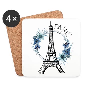 Paris Tour Eiffel France Floral Line Art - Dessous de verre (lot de 4) - blanc - Devant