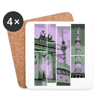Berlin Skyline Stadt Deutschland Collage Vintage - Untersetzer (4er-Set) - Weiß - Vorne