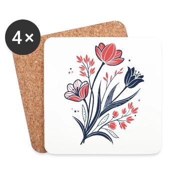 Fleurs - Printemps - Été - Fleurs - Dessous de verre (lot de 4) - blanc - Devant