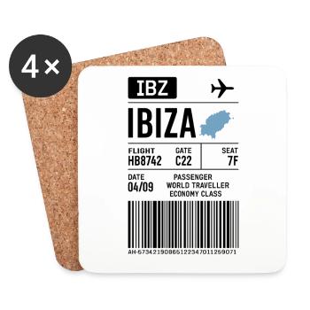 Ibiza Boarding Pass – Flight Ticket Style - Coasters (set of 4) - white - Front