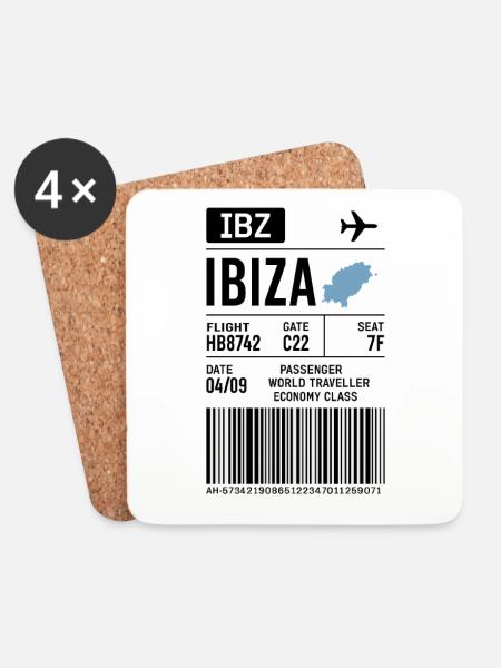 Ibiza Boarding Pass – Flugticket Style - Untersetzer (4er-Set) - Weiß