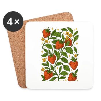 Fraise Amour Été - Dessous de verre (lot de 4) - blanc - Devant