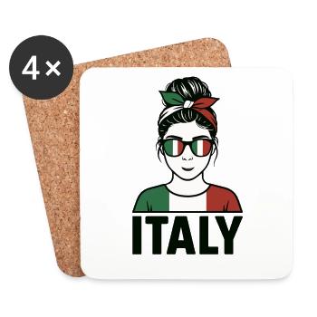Italie Fan Design Femme – Look Italie avec Bandana - Dessous de verre (lot de 4) - blanc - Devant