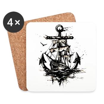 Anchor Ship Sailing Ship Art Sailor Sailor - Coasters (set of 4) - white - Front