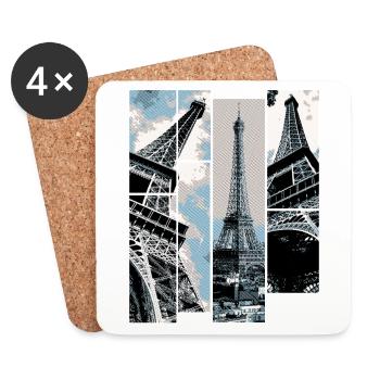 Paris Eiffel Tower Skyline France City Collage - Coasters (set of 4) - white - Front