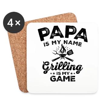 Papa Is My Name Grilling Is My Game Funny BBQ Dad - Coasters (set of 4) - white - Front
