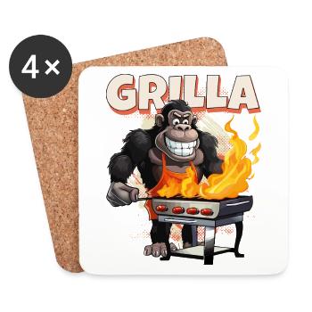 Grillen Grilla Griller Gorilla BBQ Spruch Lustig - Untersetzer (4er-Set) - Weiß - Vorne