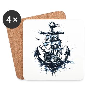 ancre bateau à voile art marin marin - Dessous de verre (lot de 4) - blanc - Devant