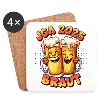JGA 2025 Braut Bier Alkohol Saufen Party Lustig - Untersetzer (4er-Set) - Weiß - Vorne