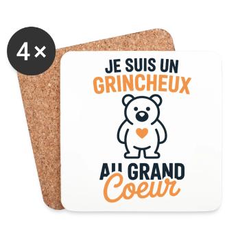 humoristique Je suis un grognon au grand cœur - Dessous de verre (lot de 4) - blanc - Devant