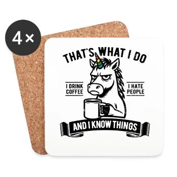 I drink coffee, I hate people and I know things - Coasters (set of 4) - white - Front