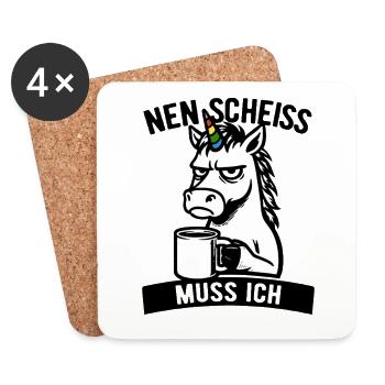 Freches Einhorn - Nen Scheiß muss ich - Kaffee - Untersetzer (4er-Set) - Weiß - Vorne