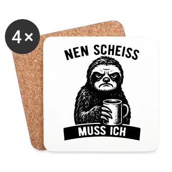 Stures Faultier Nen Scheiß muss ich - Kaffee - Untersetzer (4er-Set) - Weiß - Vorne