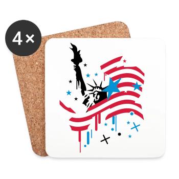 amerikanische Flagge und Freiheitsstatue - Untersetzer (4er-Set) - Weiß - Vorne
