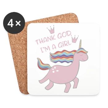Danke Gott, ich bin ein Mädchen - Einhorn - Untersetzer (4er-Set) - Weiß - Vorne