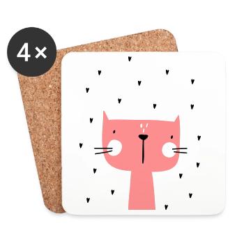 Katze mit Herzen - Untersetzer (4er-Set) - Weiß - Vorne
