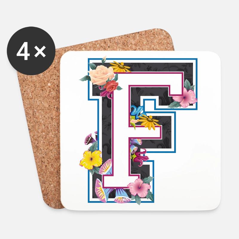 Buchstabe F im varsity Stil - Untersetzer (4er-Set) - Weiß