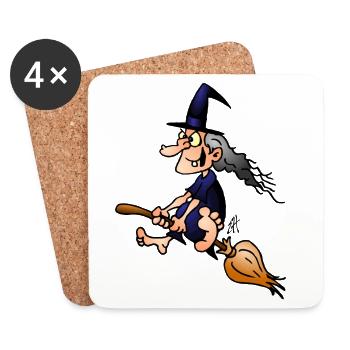 Witch on a broom - Coasters (set of 4) - white - Front