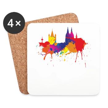 Cologne Skyline Kölner Dom Coloré Couleurs Peinture - Dessous de verre (lot de 4) - blanc - Devant