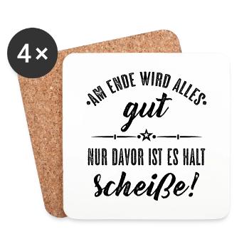 Am Ende Wird Alles Gut Abschlussfeier Motiv Spruch - Untersetzer (4er-Set) - Weiß - Vorne