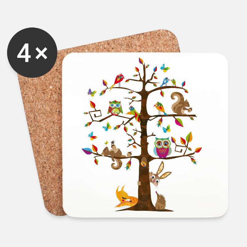 Ein Baum und viele Tiere - Untersetzer (4er-Set) - Weiß