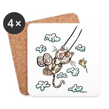 Cat on the swing - Coasters (set of 4) - white - Front