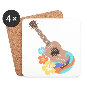 Brown wave pattern ukulele with Hibiscus flowers - Coasters (set of 4) - white - Front