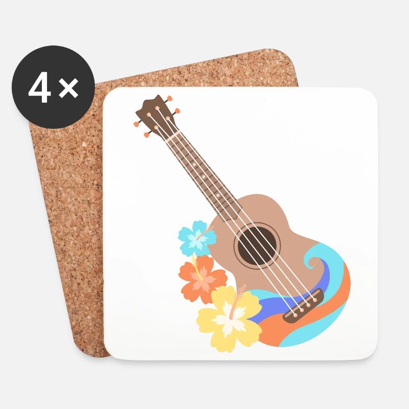 Brown-Wellenmusterukulele mit Hibiscusblumen - Untersetzer (4er-Set) - Weiß